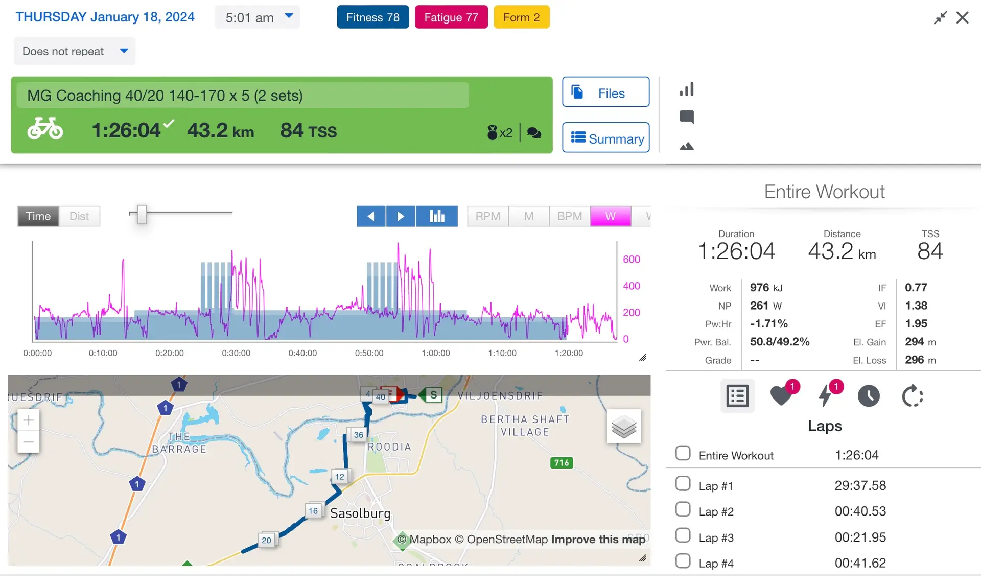 TrainingPeaks Workout Results